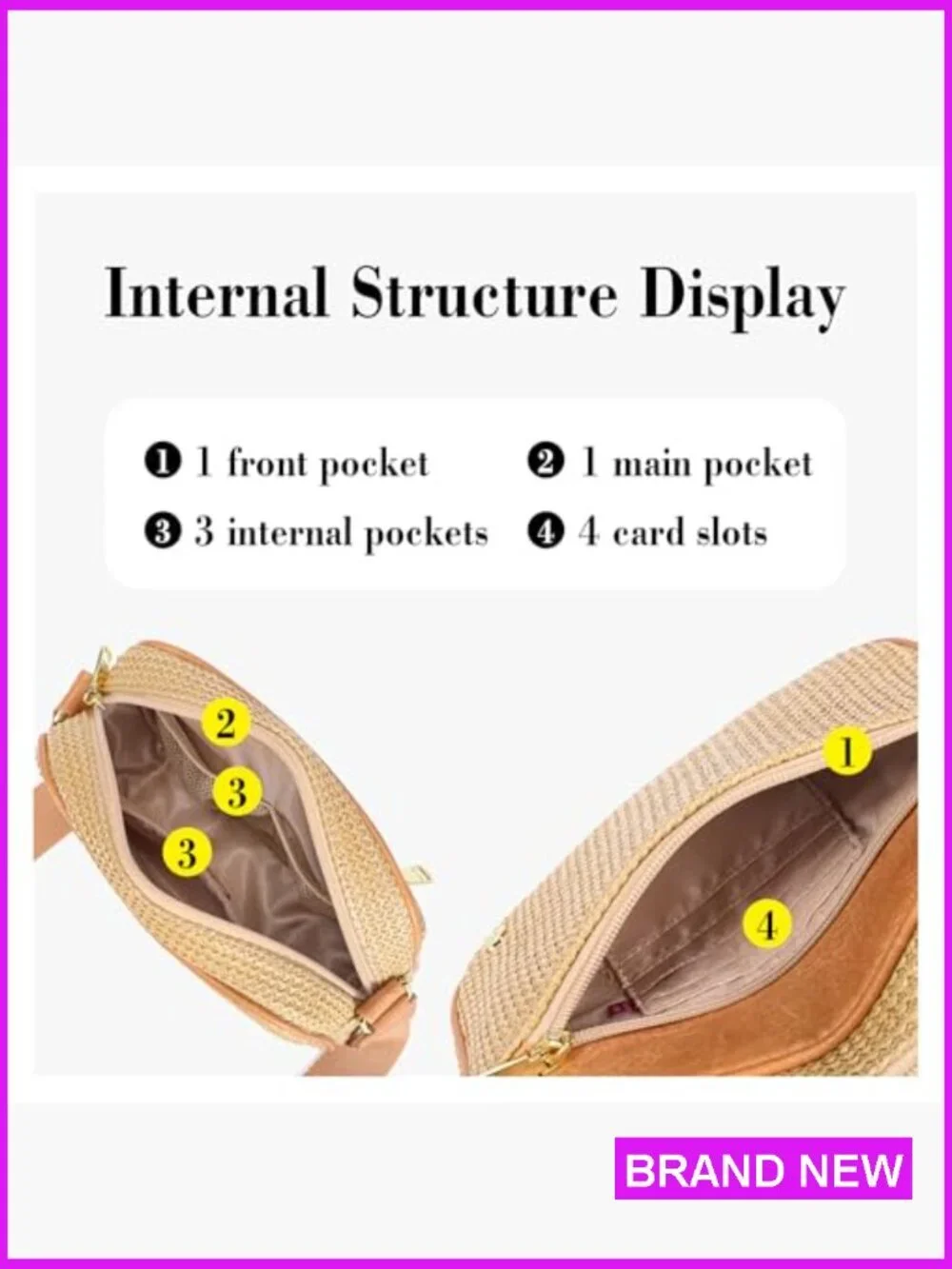 Faux Straw Crossbody Bag RFID Woven Beach Vacation Purse Summer Travel